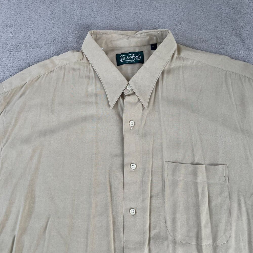 Vintage Gitman Bros‎ Shirt Men XL Beige Rayon Long Sleeve Preppy Made in USA